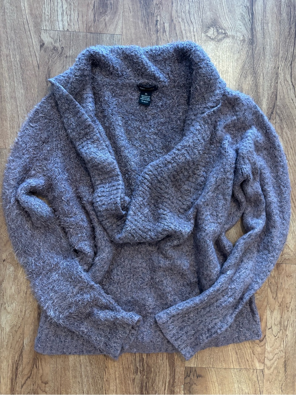 BCBGMaxAzria Fuzzy Shawl Collar Sweater - Greyish Lavender